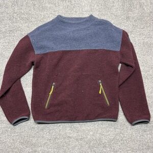 PrAna Sweater Mens Small Red Blue Fleece Mock Neck Pullover Zip Pockets Lined